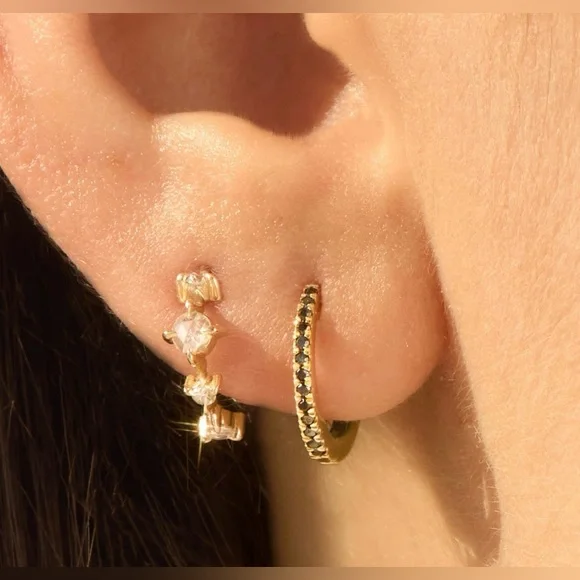 Catbird Fairy Light Black Diamond Hoops (Like-New; Gold/Black;14k) - Picture 12 of 13